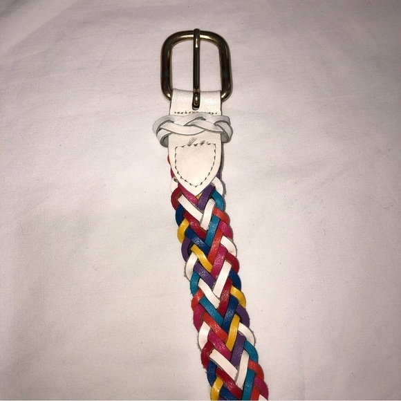 Belt Braided White Multicolor Argentina Leather Size M/L Rainbow Unisex - Picture 2 of 5